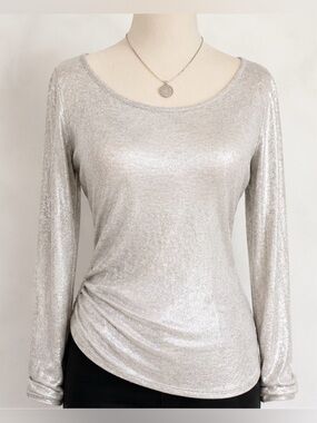 [Jon] Silver Shimmer Metallic Long Sleeve Party Top Sz L NWT